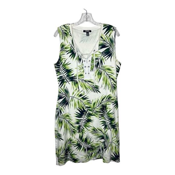 Chaps Dresses & Skirts - Chaps Dress Womens XL White Green Palm Leaf Print Cotton Tropical Resort Wear